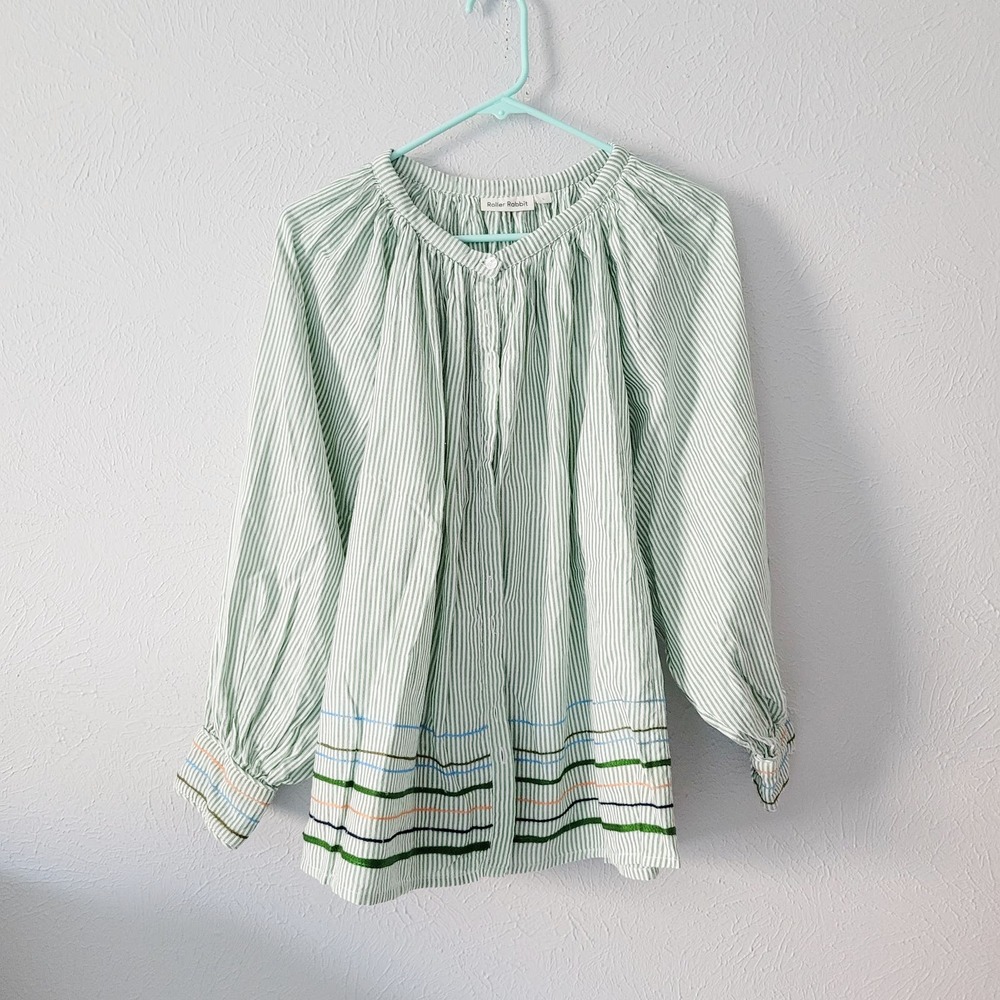 Roller Rabbit Women's Murello Ada Embroidered Boho Blouse size large